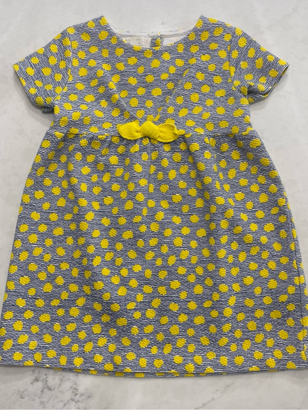 Zara Navy Striped Dress with Yellow Polka Dots and Bow
